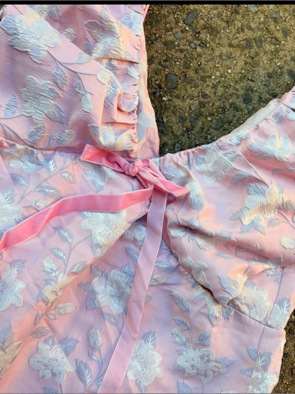 Pink Floral Ruffle Mini Dress with Velvet Tie - Picture 2 of 3
